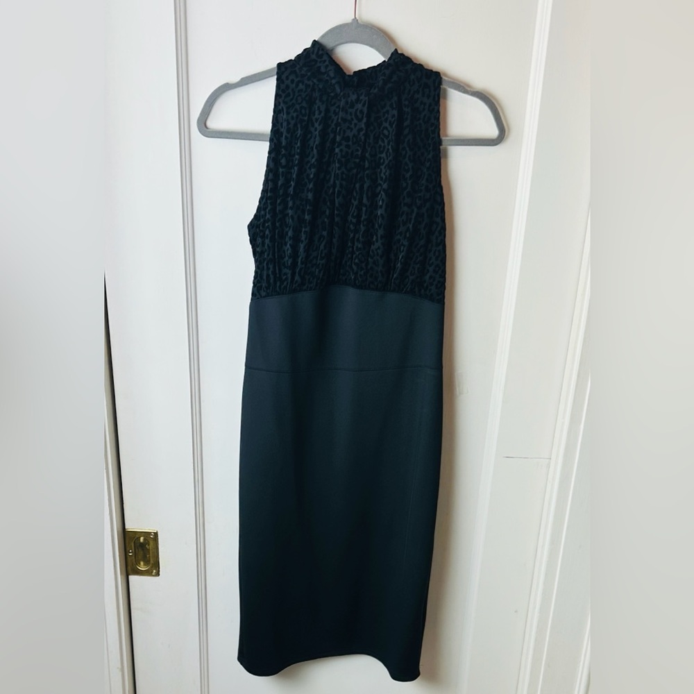 Beautiful Sleeveless Black Dress with Velvet Black Animal Print Detail